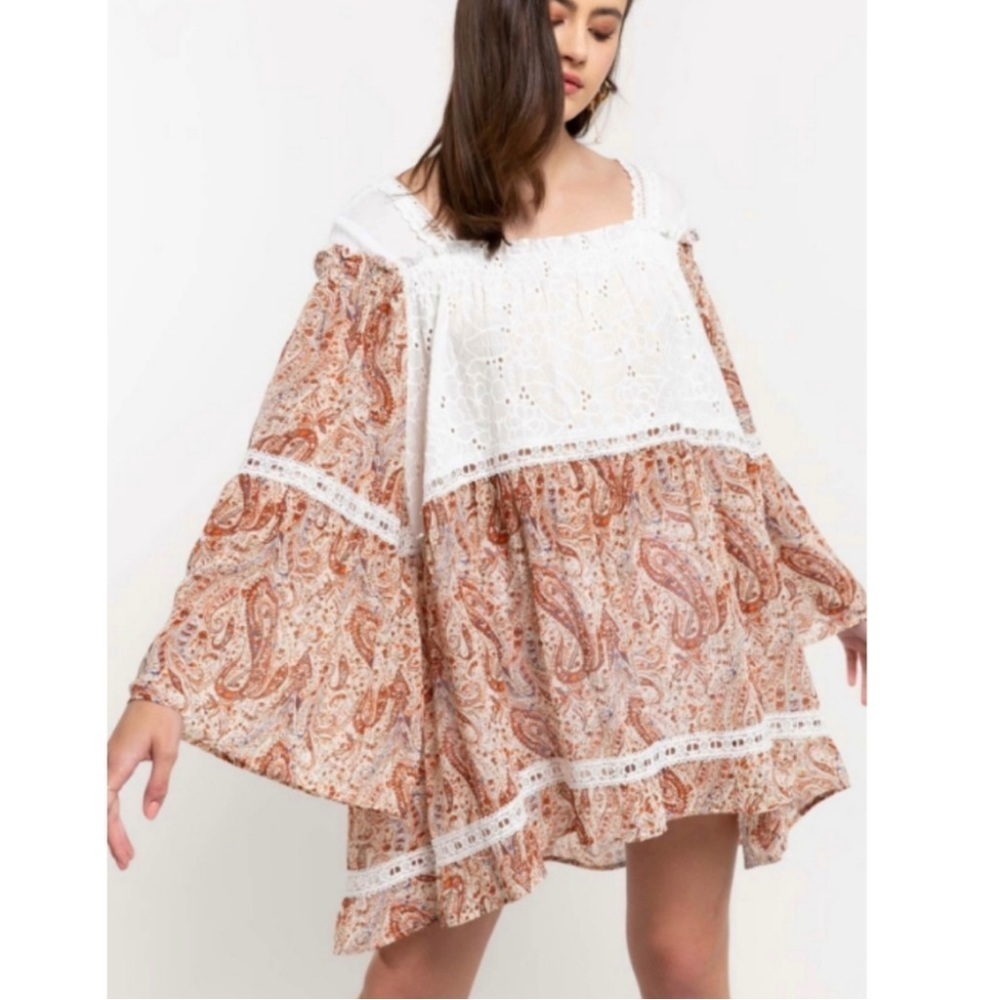 The ELISE Paisley Eyelet Mini Dress